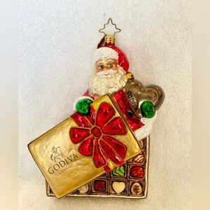 Christopher Radko & Godiva Santa with Chocolate Box Ornament